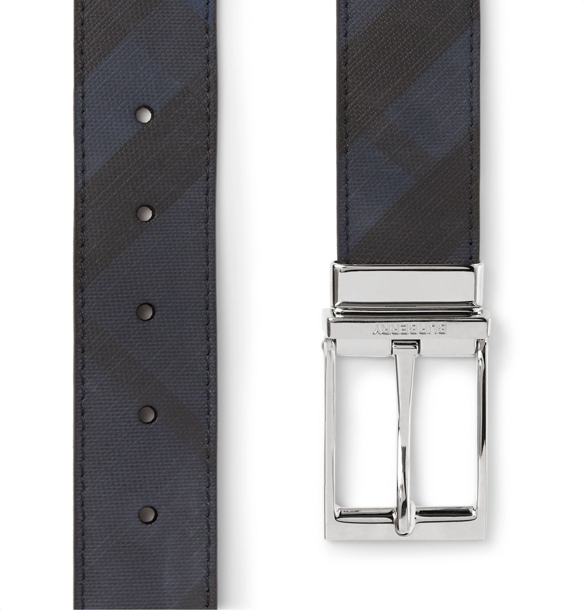 Reversible London Check and Leather Belt in Navy/blue - Men