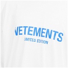 Vetements Men's Limited Edition Logo T-Shirt in White/Blue