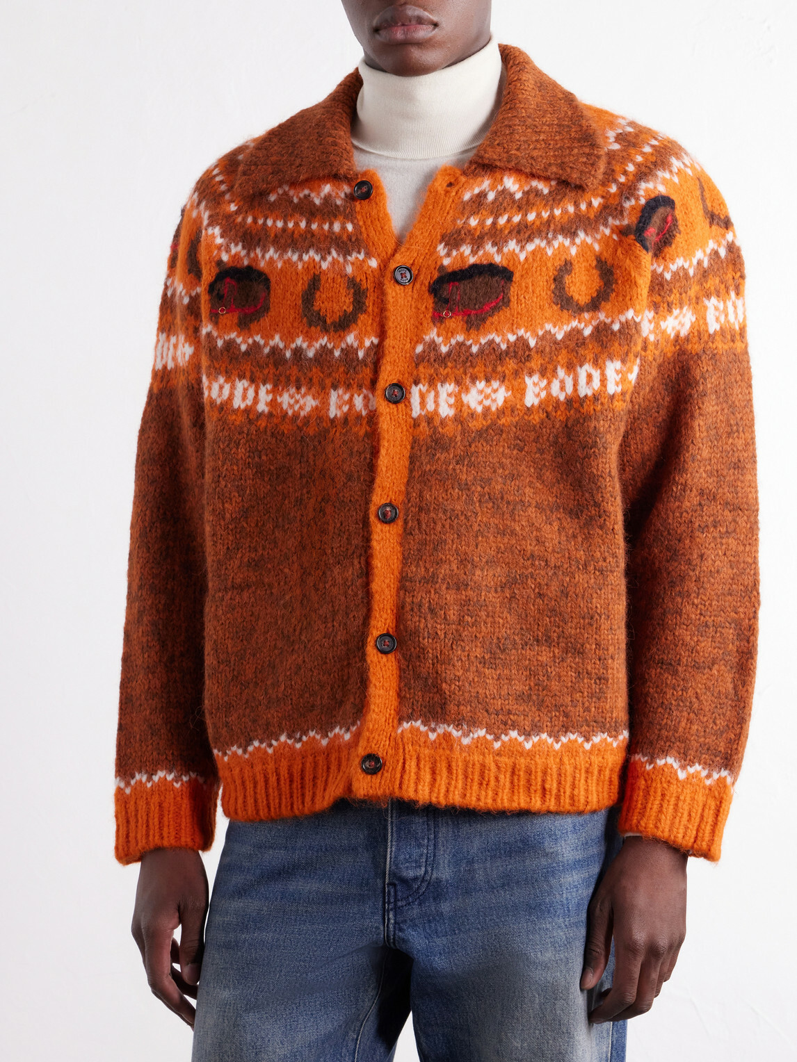 BODE - Corral Intarsia-Knit Alpaca-Blend Cardigan - Orange