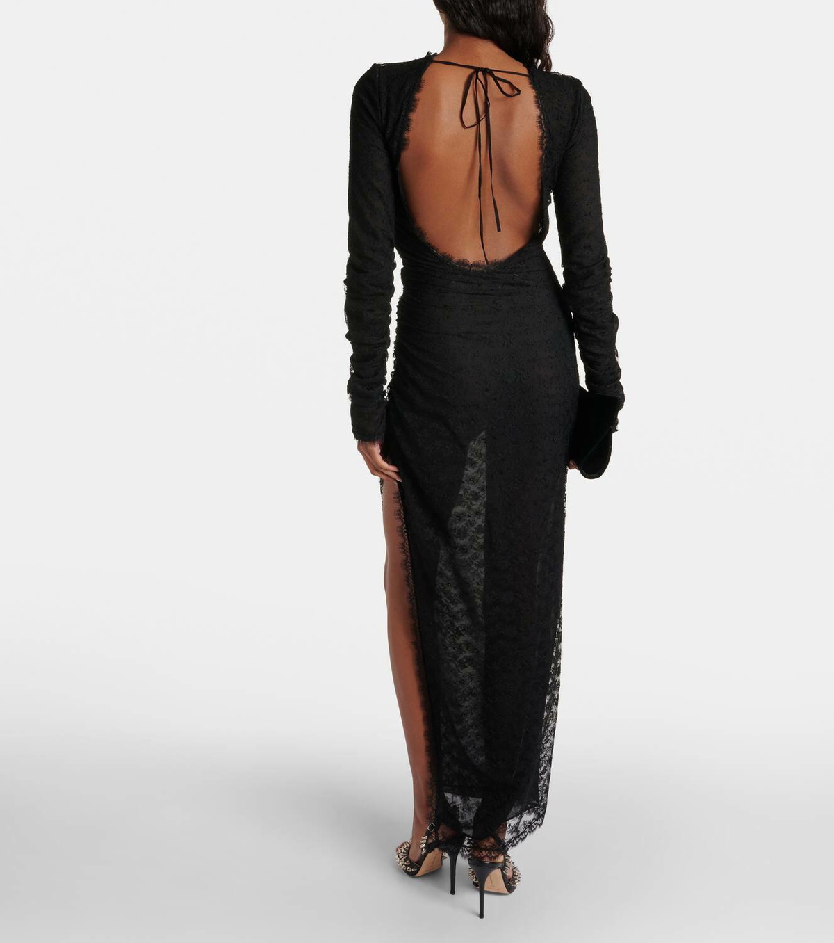 【関税込み】ALESSANDRA RICH OPEN BACK LACE DRESS ALESSANDRA RICH Open-back ruched lace maxi dress | THE OUTNET
