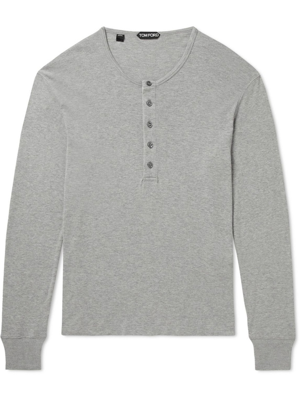 Photo: TOM FORD - Modal and Cotton-Blend Jersey Henley T-Shirt - Gray