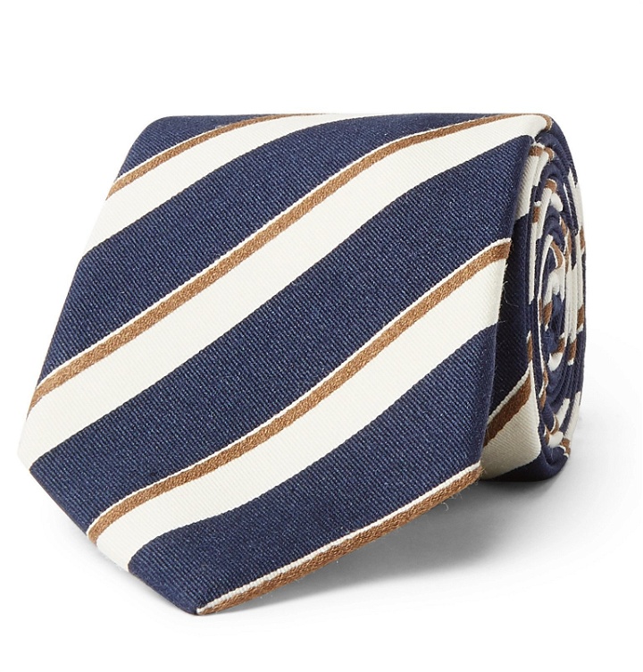 Photo: Bigi - 8cm Striped Silk and Cotton-Blend Tie - Blue