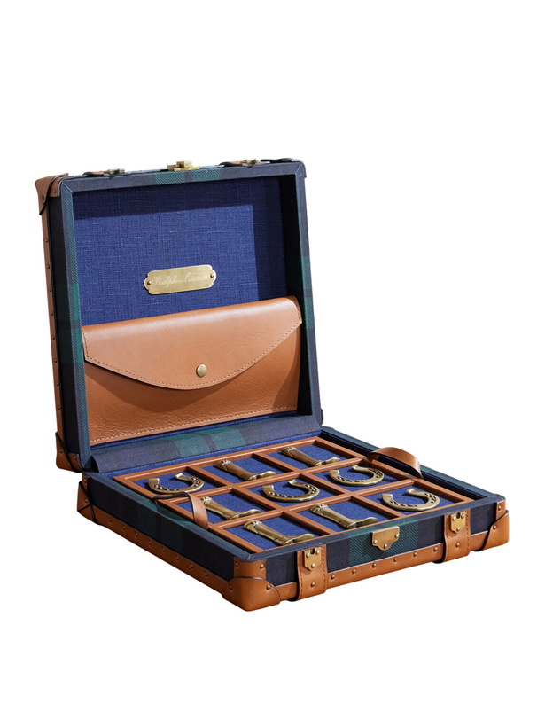 Photo: Ralph Lauren Home - Sawyer Leather-Trimmed Checked Canvas Tic-Tac-Toe Set