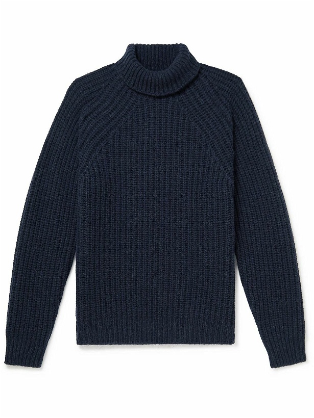 Photo: Drake's - Ribbed Wool Rollneck Sweater - Blue