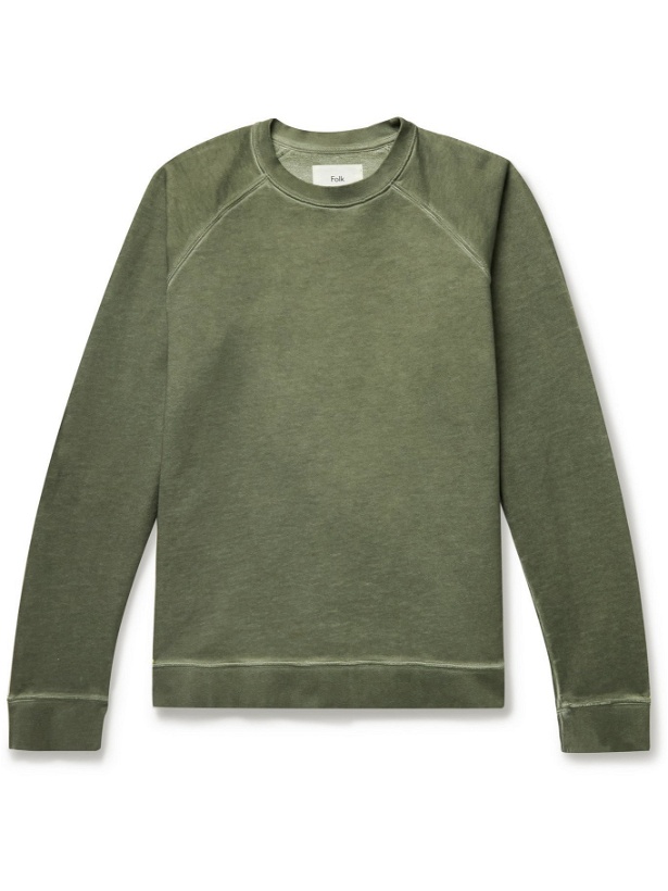 Photo: FOLK - Rivet Loopback Cotton-Jersey Sweatshirt - Green - 3