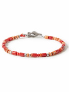 Peyote Bird - Coral Sun Silver-Tone Bamboo Coral Beaded Bracelet