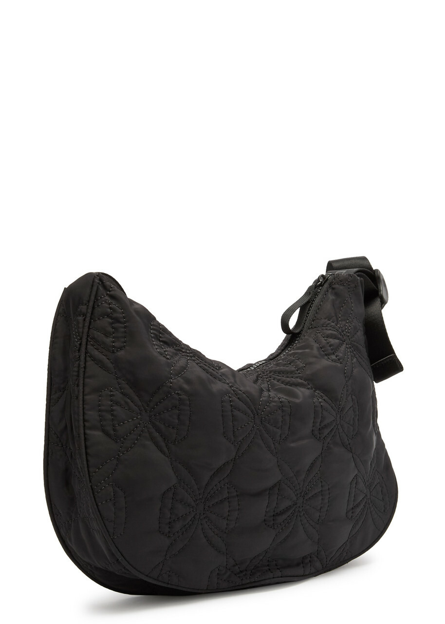 Damson Madder Crescent Bow-embroidered Satin Shoulder bag - Black - One Size