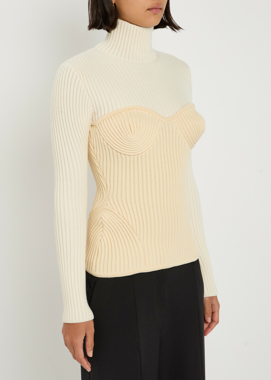Jean Paul Gaultier Layered Ribbed Wool-blend top Cream