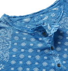 120% - Garment-Dyed Paisley-Print Cotton-Jersey Henley T-Shirt - Blue