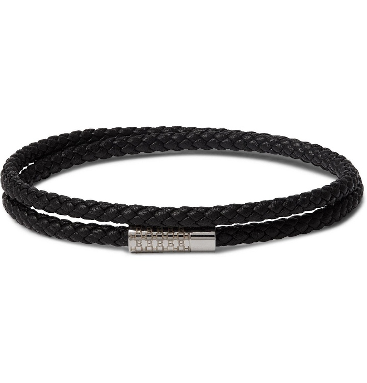 Photo: Hugo Boss - Bryce Woven Leather and Silver-Tone Wrap Bracelet - Black