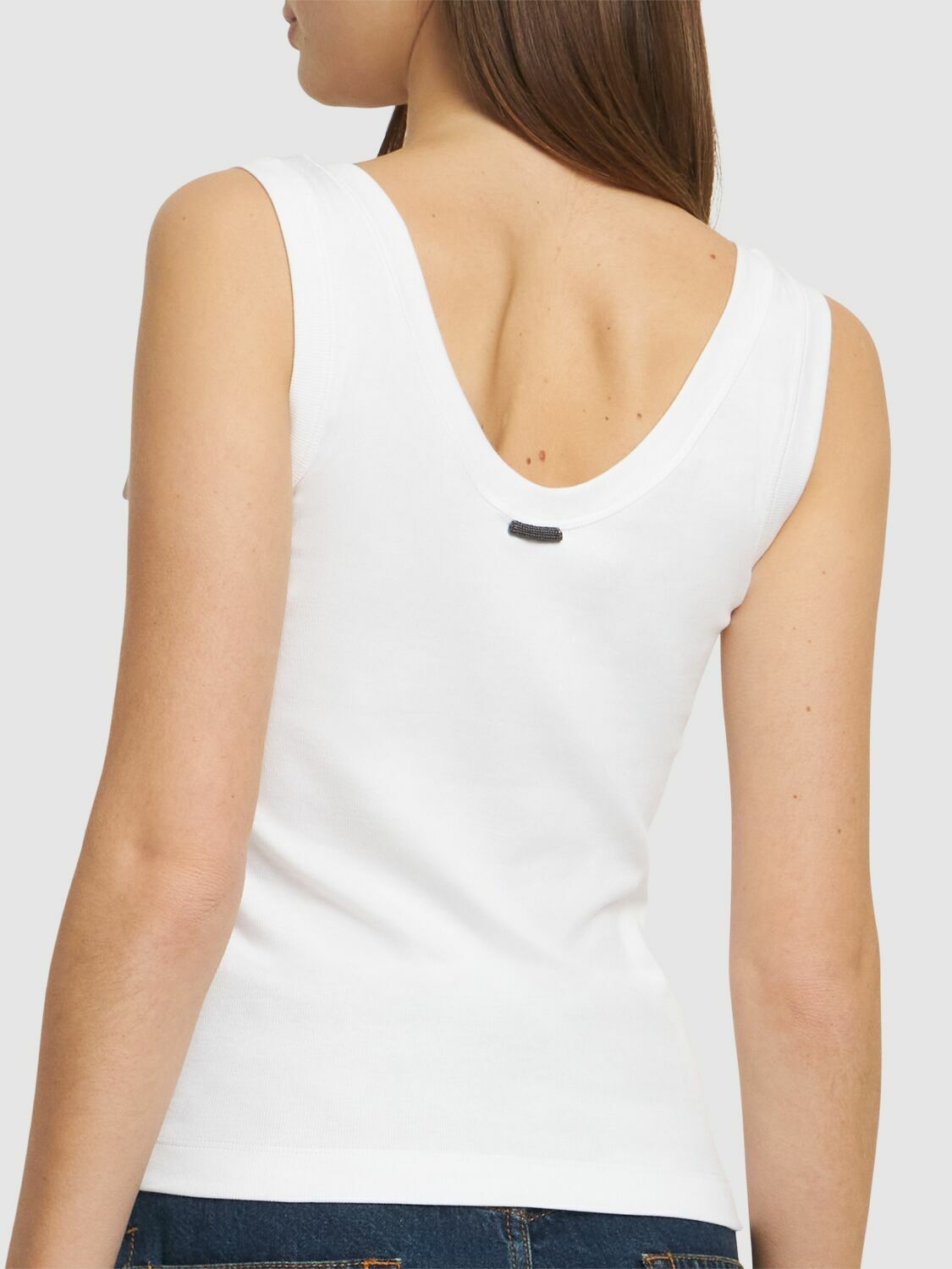 Tシャツ・カットソー BRUNELLO CUCINELLI RIBBED JERSEY TANK TOP WITH SHINY TAB BRUNELLO CUCINELLI Ribbed Jersey Tank Top Brunello Cucinelli