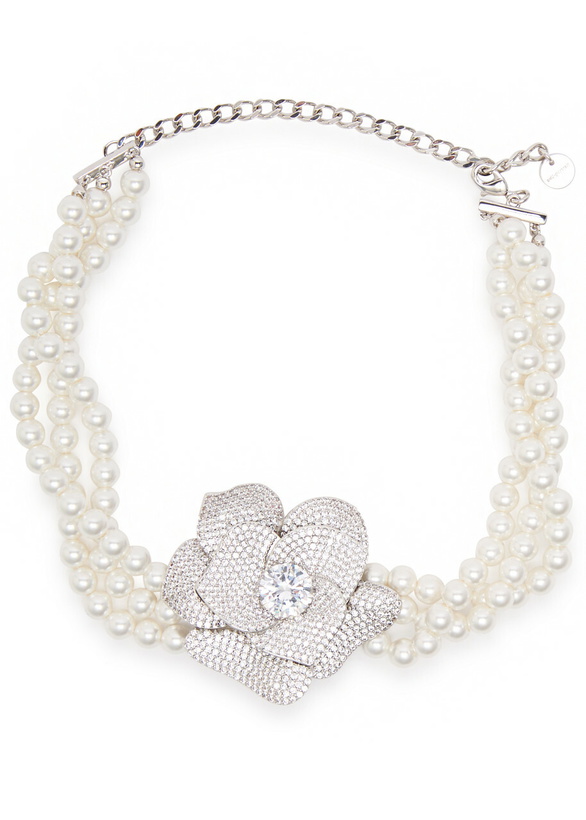 Photo: Self-portrait Crystal-embellished Faux Pearl Choker - Silver - One Size