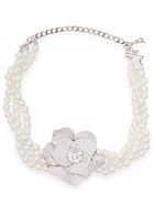 Self-portrait Crystal-embellished Faux Pearl Choker - Silver - One Size