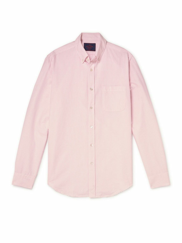 Photo: Portuguese Flannel - Belavista Button-Down Collar Pinstriped Cotton Oxford Shirt - Pink