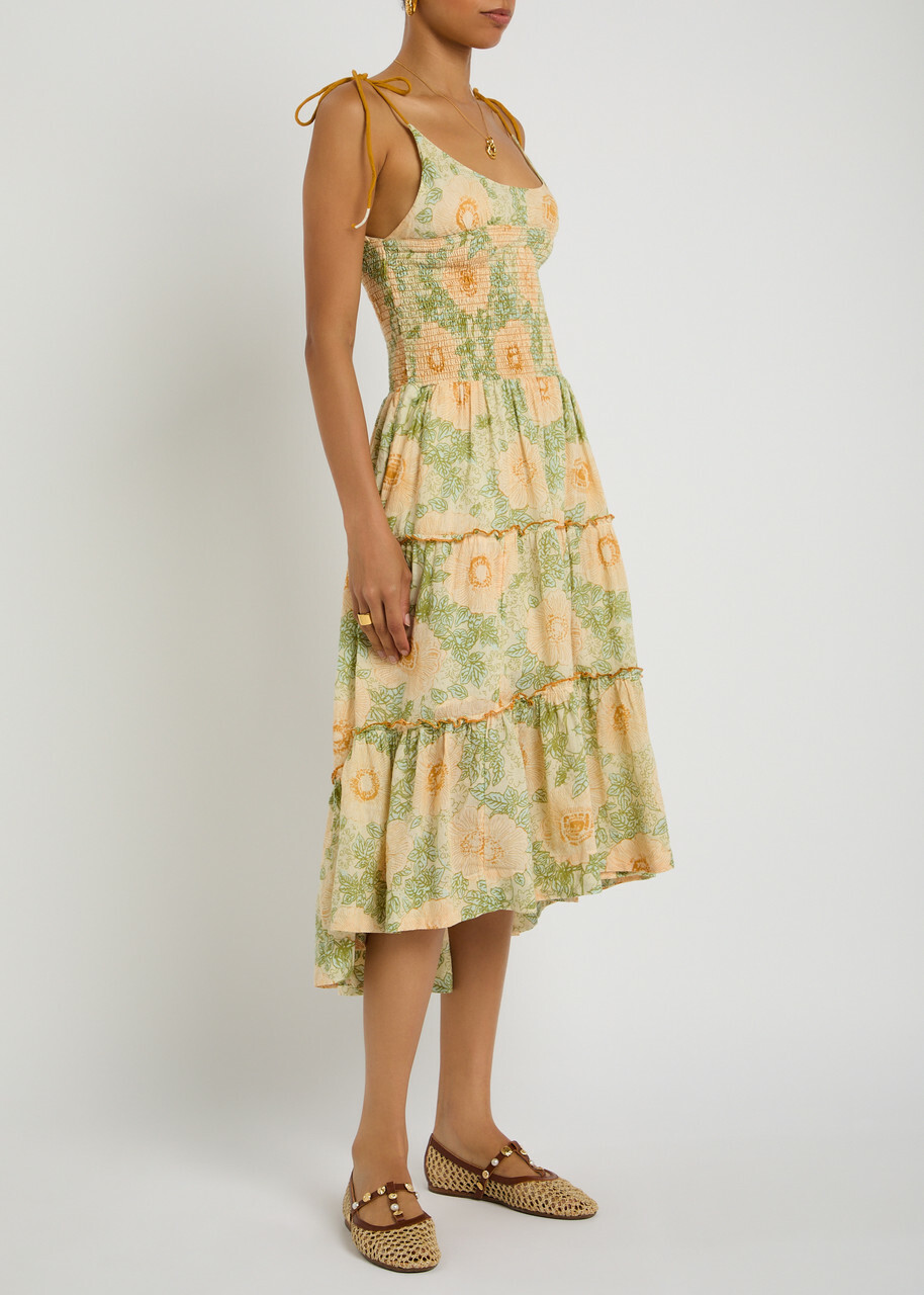 Free People Adriel Floral-print Cotton Midi Dress Ivory