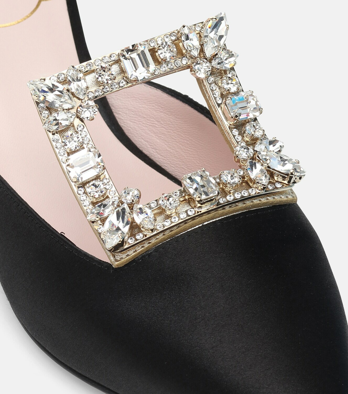 Roger Vivier★Tres Vivier クリスタル付 サテン ミュール PINK ROGER VIVIER Tres Vivier クリスタル付き サテン ミュール