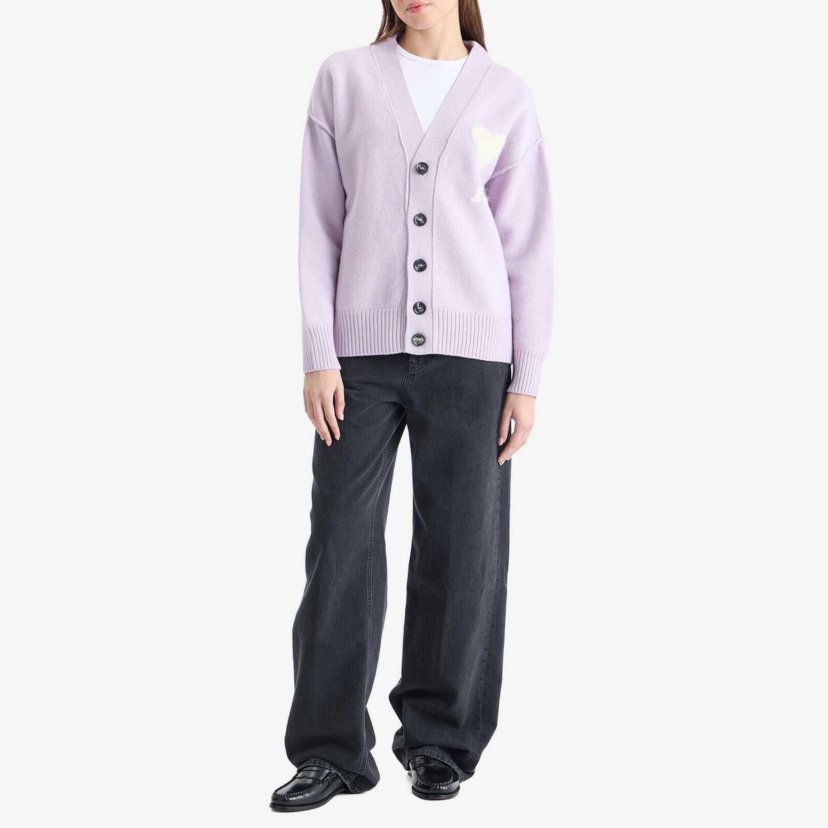 AMI Paris Women's Off White ADC Cardigan in Lilac/Ecru AMI