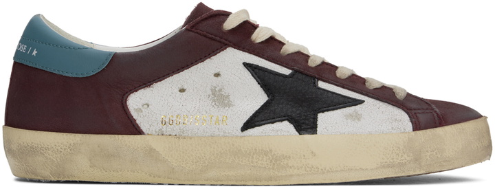 Photo: Golden Goose Burgundy & White Super-Star Sneakers