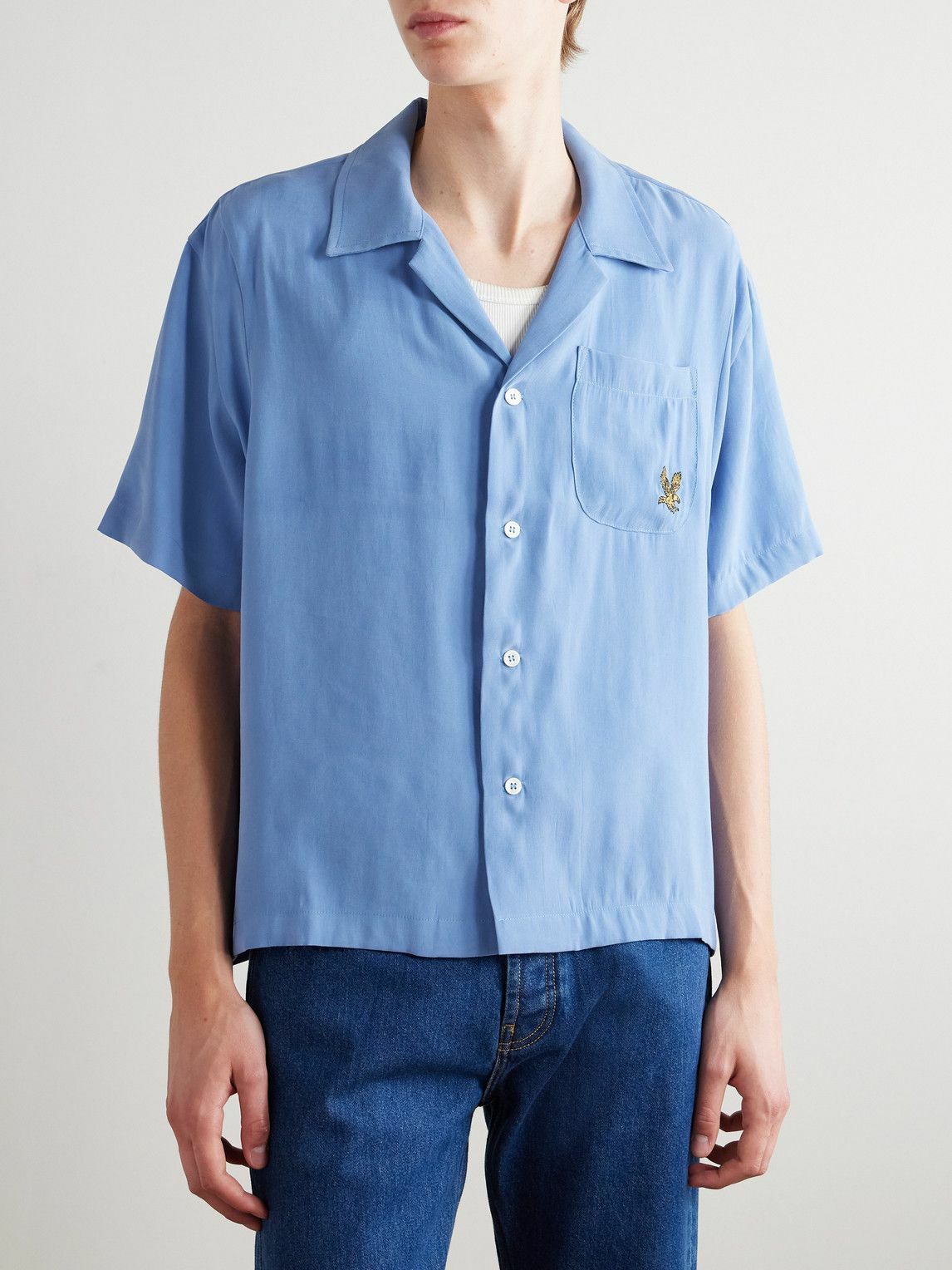 Cherry Los Angeles - Camp-Collar Embroidered Jersey Shirt - Blue