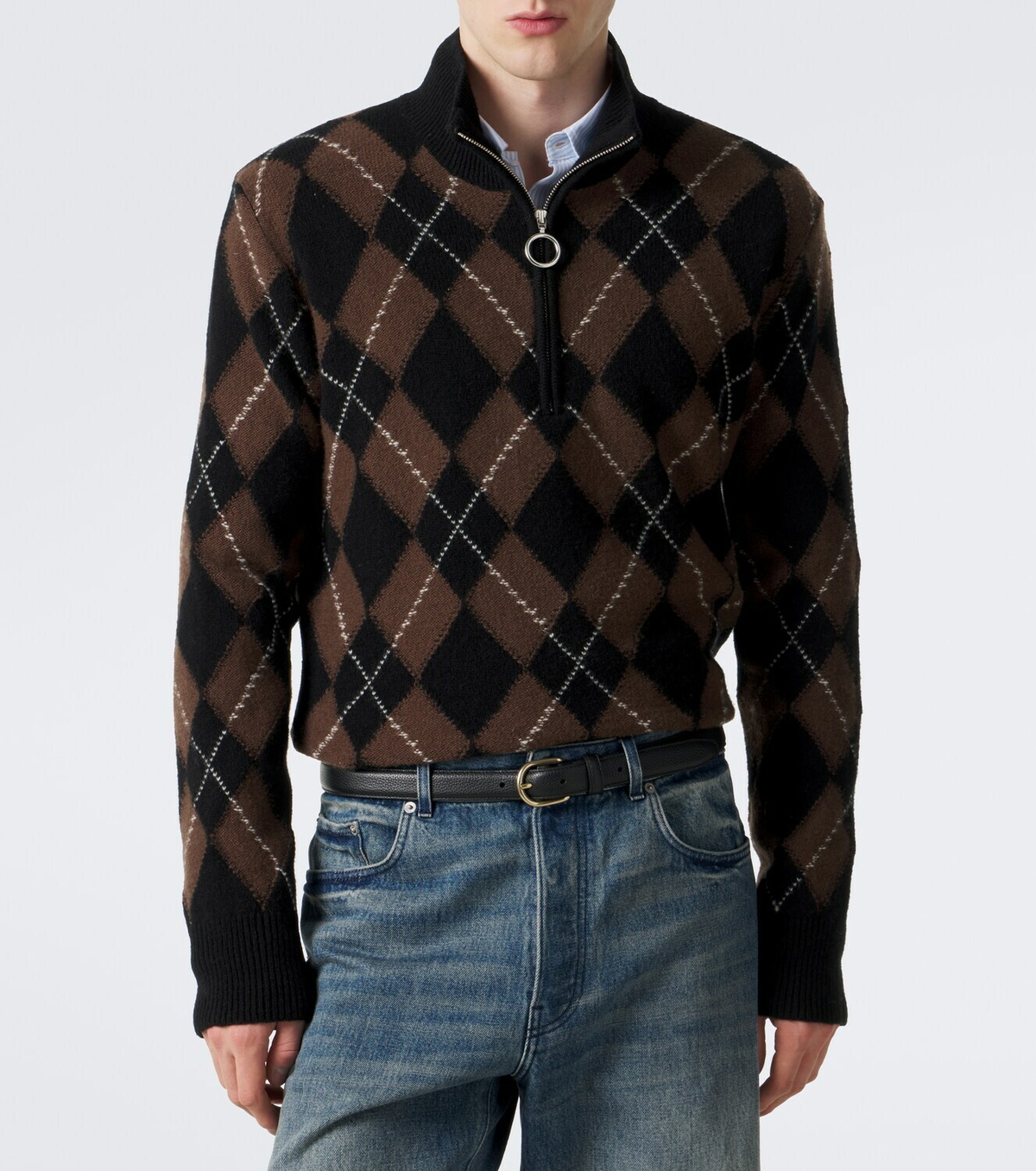 Ami Paris Argyle virgin wool half-zip sweater
