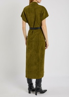 Skiim Liza Belted Suede Midi Shirt Dress Green