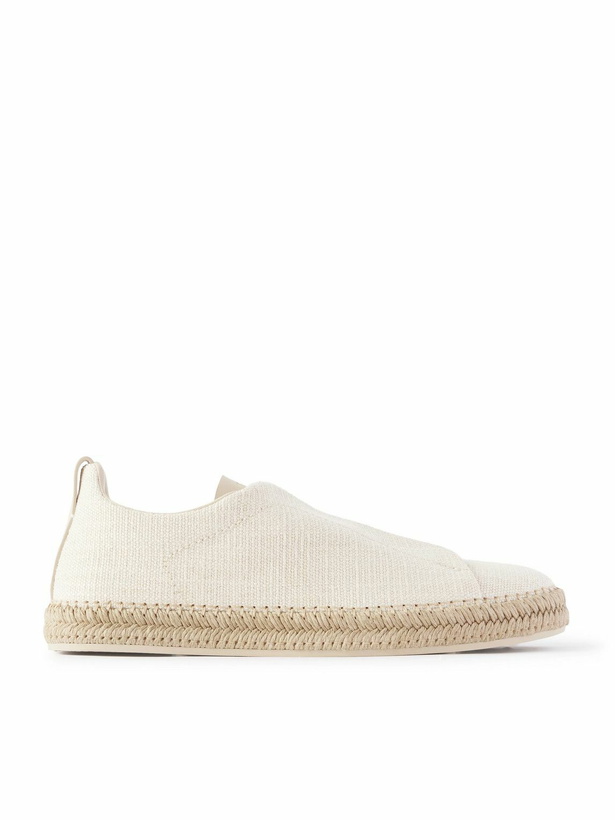 Photo: Zegna - Triple Stitch™ Leather-Trimmed Canvas Slip-On Sneakers - Neutrals