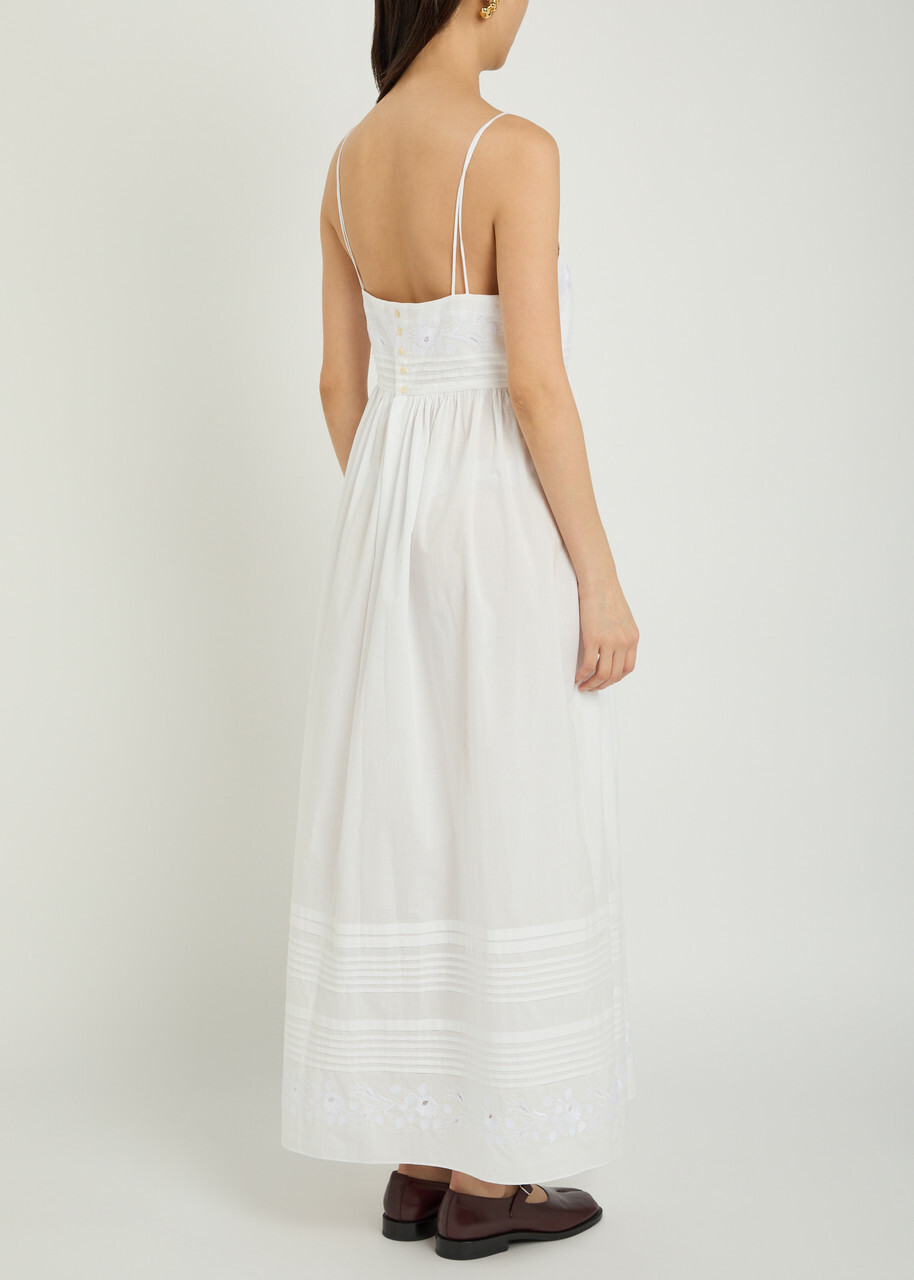 Bode Chamomile Pintucked Cotton Midi Dress White