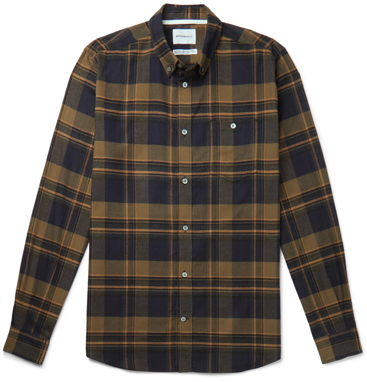 Photo: Norse Projects - Anton Button-Down Collar Checked Brushed-Cotton Flannel Shirt - Green