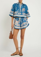 Alemais Acacia Printed Linen Shorts Blue