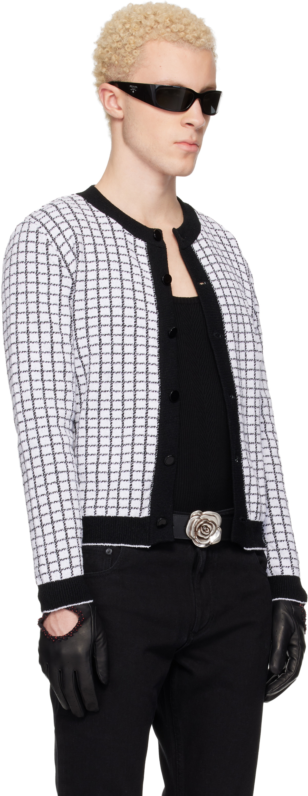 Ernest W. Baker White & Black Check Boucle Cardigan