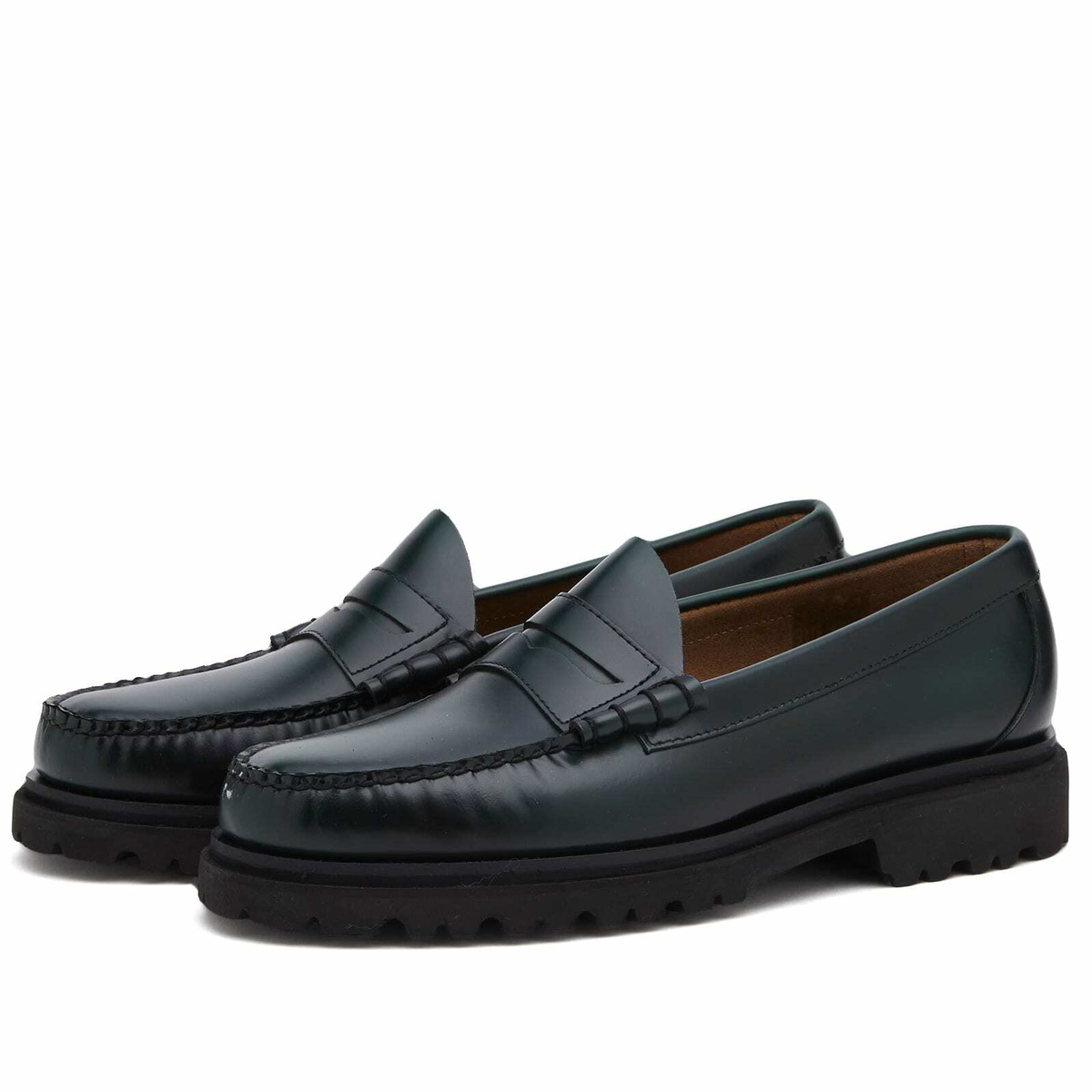 Bass Weejuns Men's Larson Step Lug Moc in Dark Green Leather