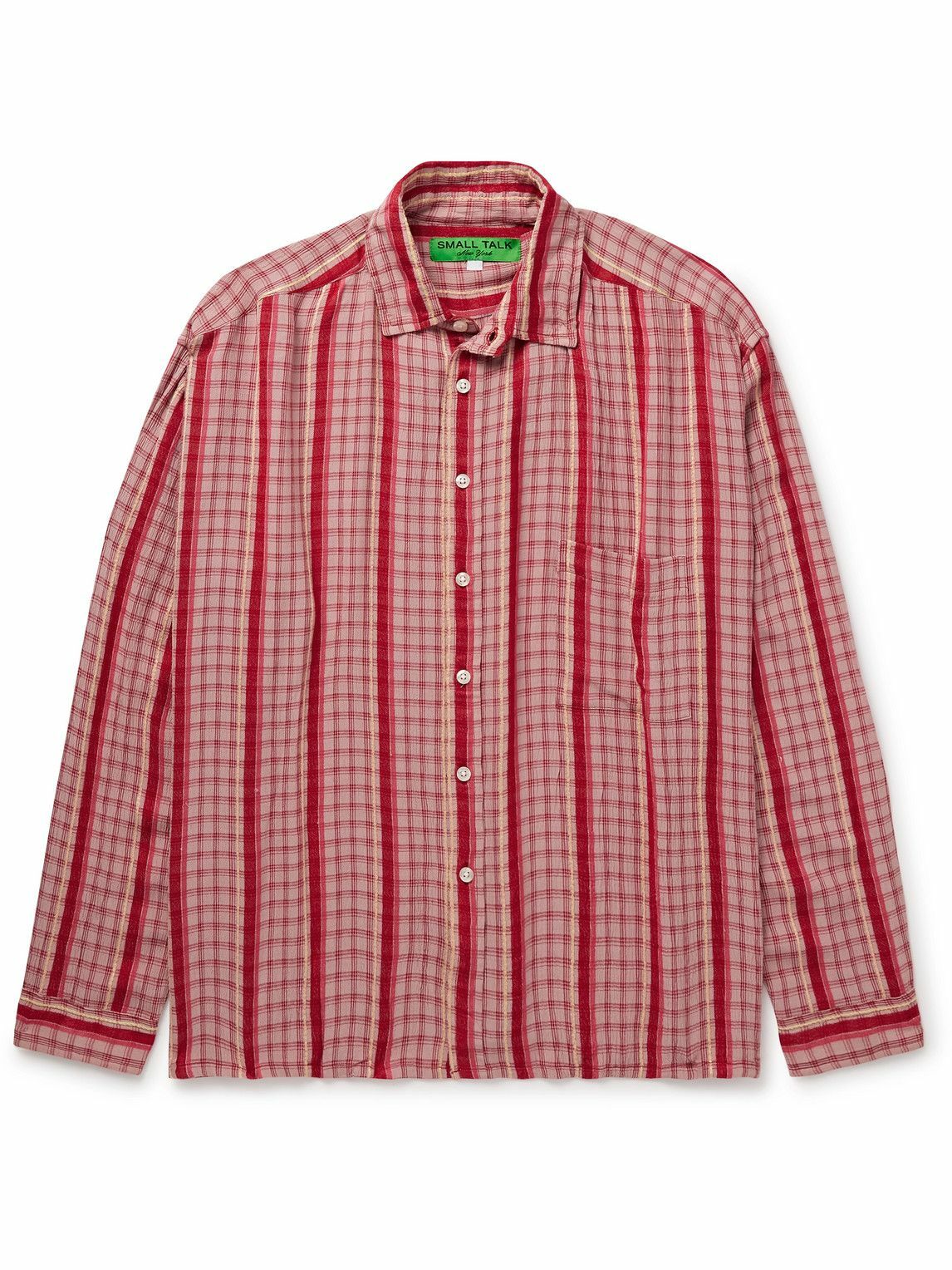 Small Talk - Striped Checked Voile Shirt - Red