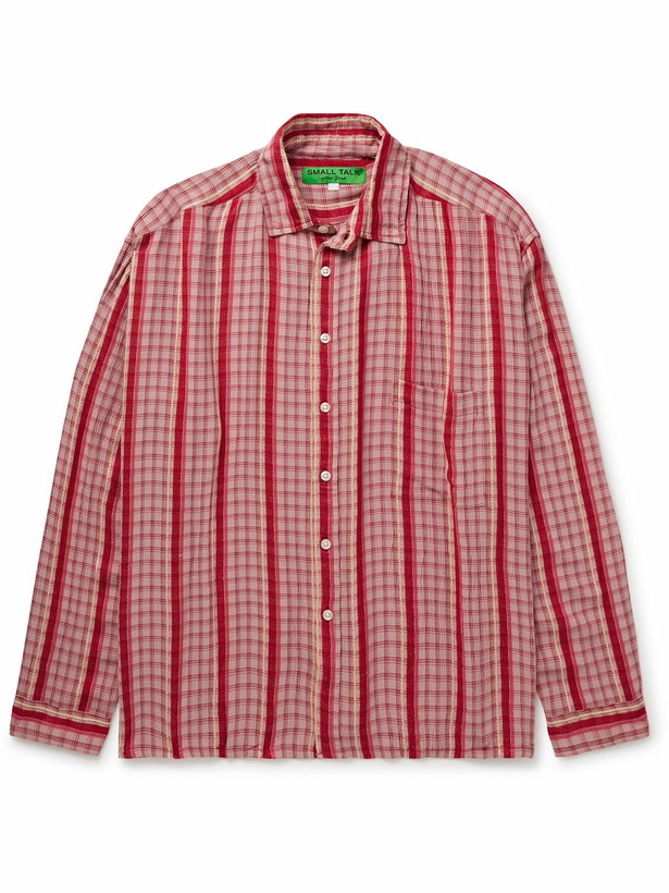 Photo: Small Talk - Striped Checked Voile Shirt - Red