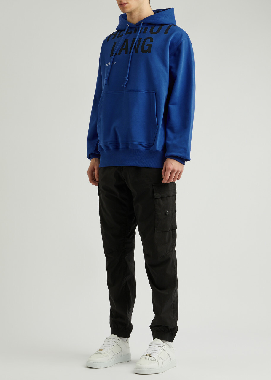Helmut Lang Logo-print Hooded Cotton Sweatshirt Blue