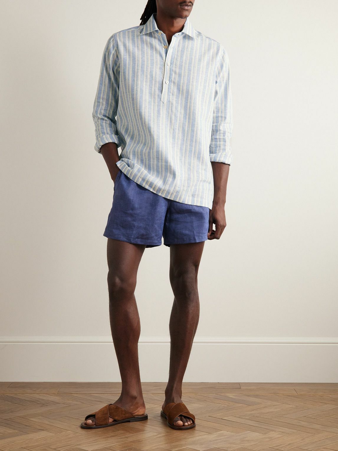 Kiton - Miami Striped Half-Placket Linen-Blend Shirt - Blue