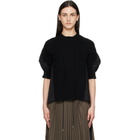 sacai Black Wool Knit x Cotton Poplin Pullover Sweater