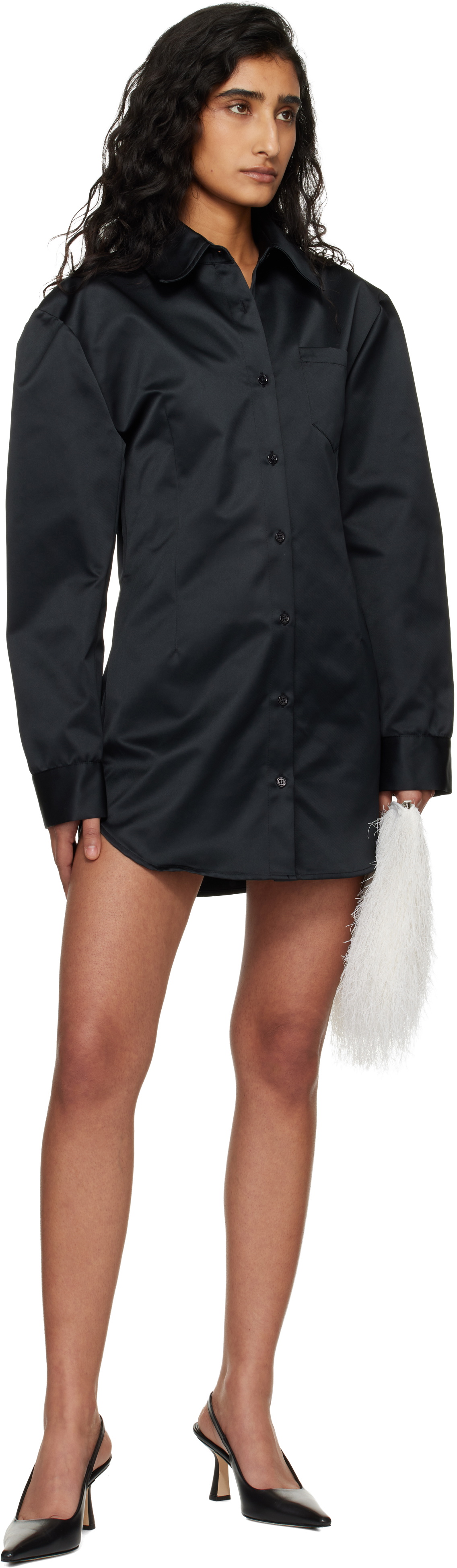 The Frankie Shop Black Akita Satin Cinched Shirt Minidress