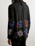 BODE - Poppy Convertible-Collar Embellished Silk-Satin Shirt - Black