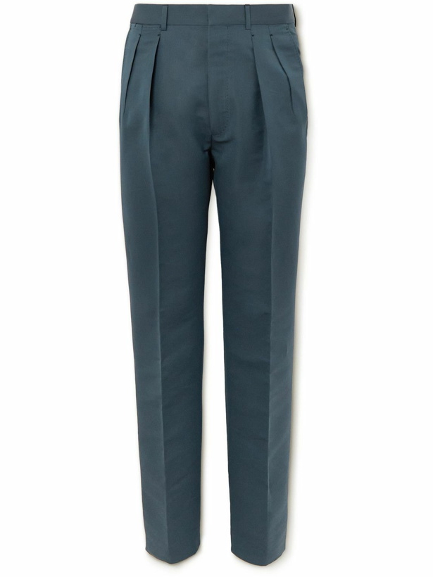 Photo: TOM FORD - Tapered Pleated Cotton and Silk-Blend Suit Trousers - Blue