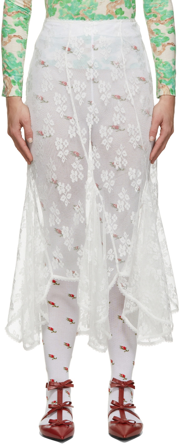 Yuhan Wang White Flared Lace Skirt Yuhan Wang
