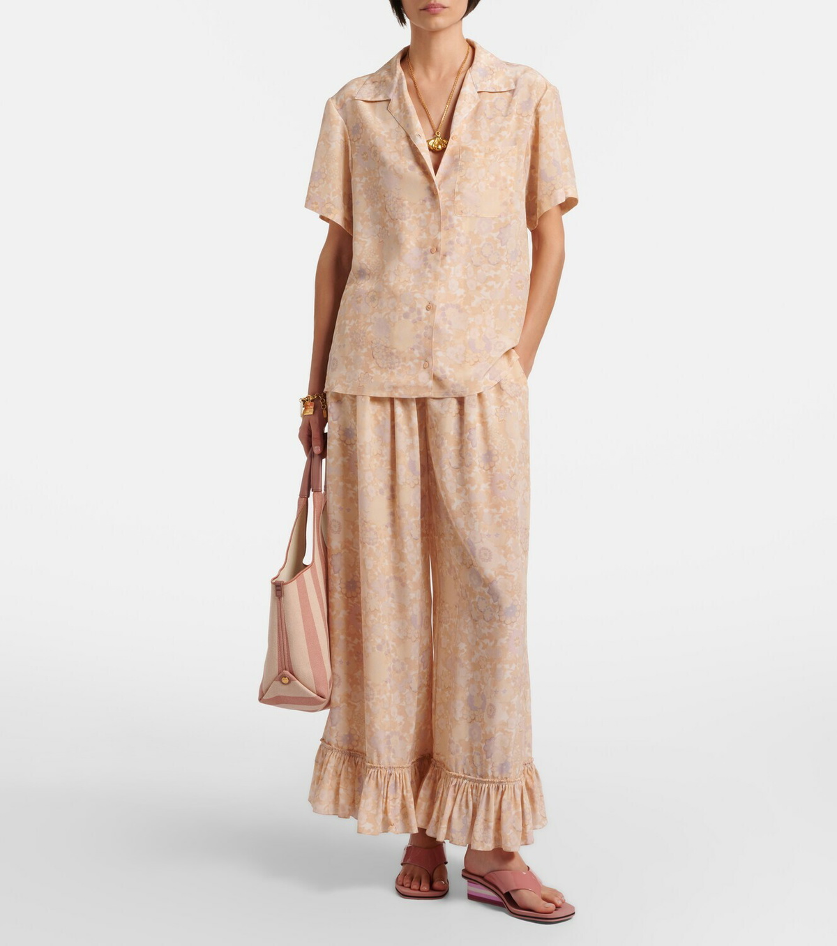 Chloé Floral ruffled silk wide-leg pants