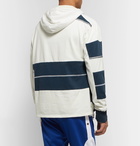 Greg Lauren - Panelled Distressed Striped Cotton Hoodie - Blue