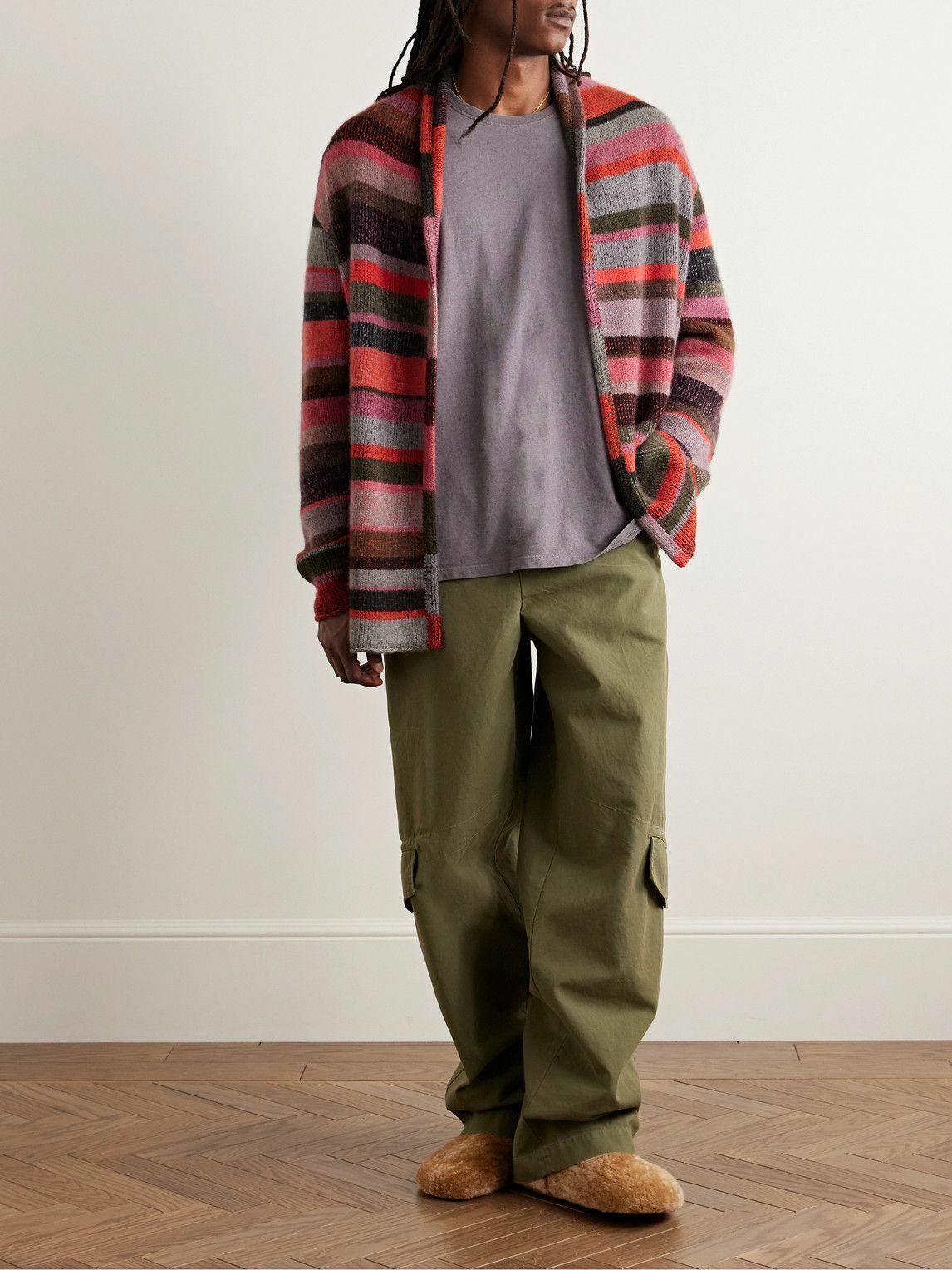 The Elder Statesman - Shawl-Collar Striped Cashmere Cardigan - Pink