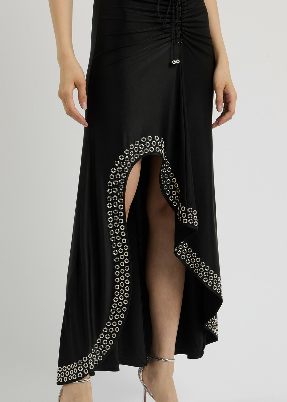 スカート RABANNE JERSEY LONG SKIRT WITH EYELETS RABANNE Jupe eyelet-embellished jersey maxi skirt | Harvey