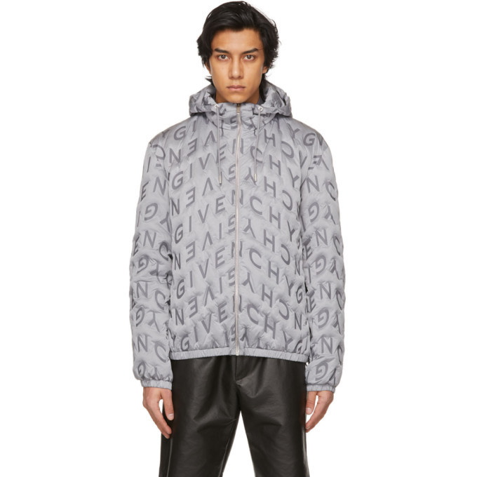 Photo: Givenchy Grey Allover Refracted Logo Thermo-Quilted Windbreaker Jacket