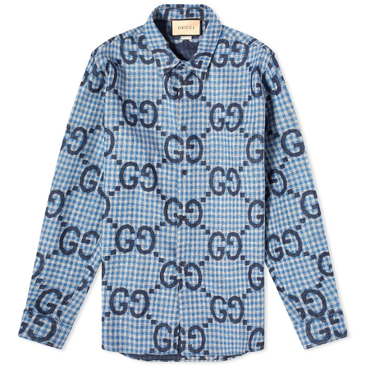 Photo: Gucci Men's Jumbo GG Check Shirt in Azure/Blue