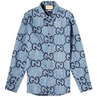 Gucci Men's Jumbo GG Check Shirt in Azure/Blue