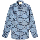 Gucci Men's Jumbo GG Check Shirt in Azure/Blue