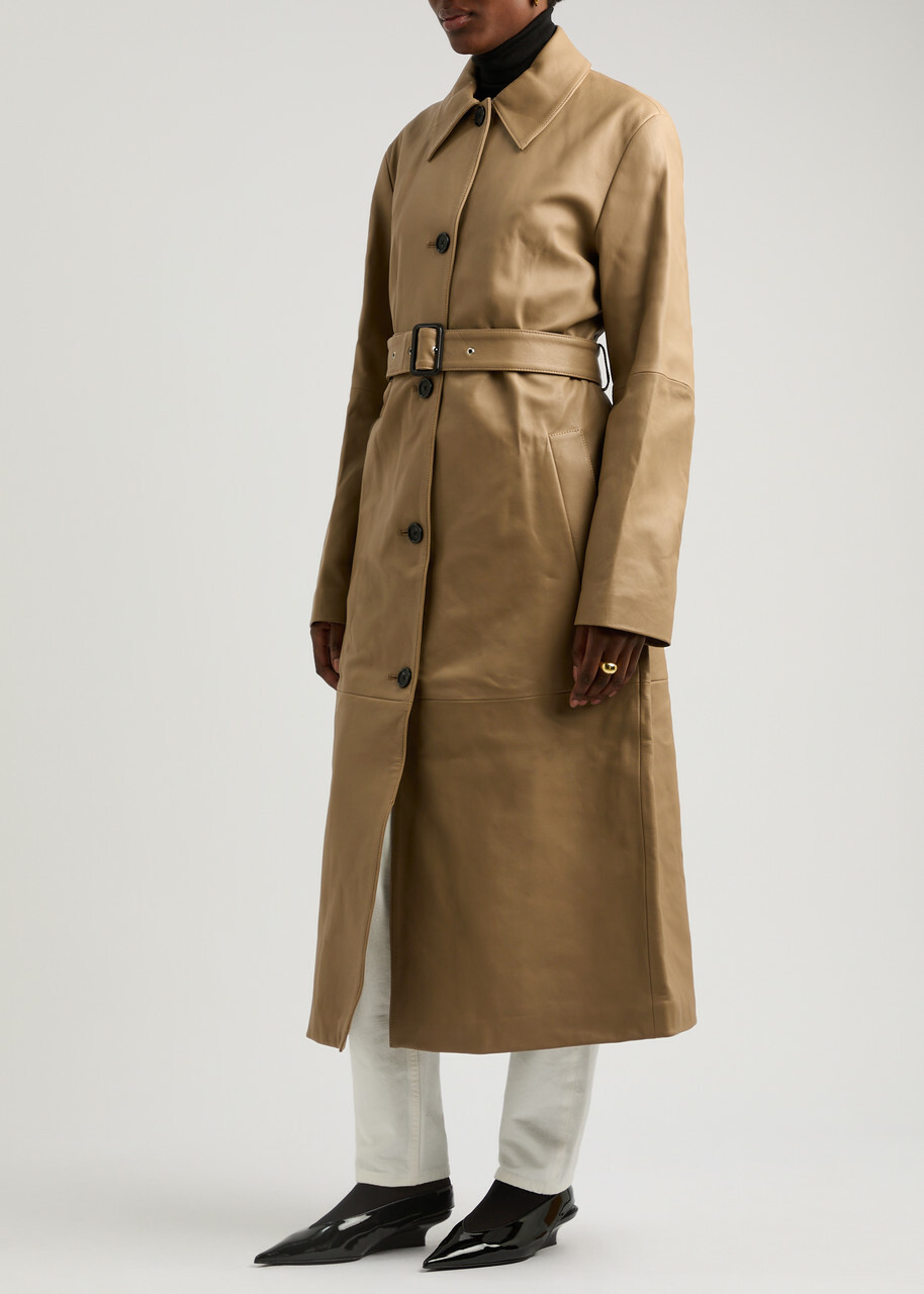 Toteme Belted Leather Coat Beige Toteme