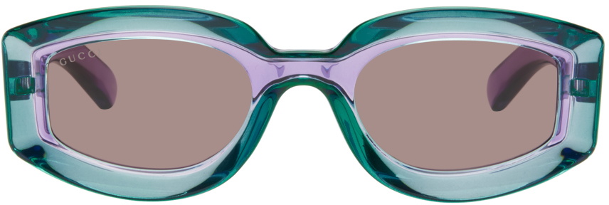 Gucci Blue & Purple Geometric Frame Sunglasses Gucci display picture 3
